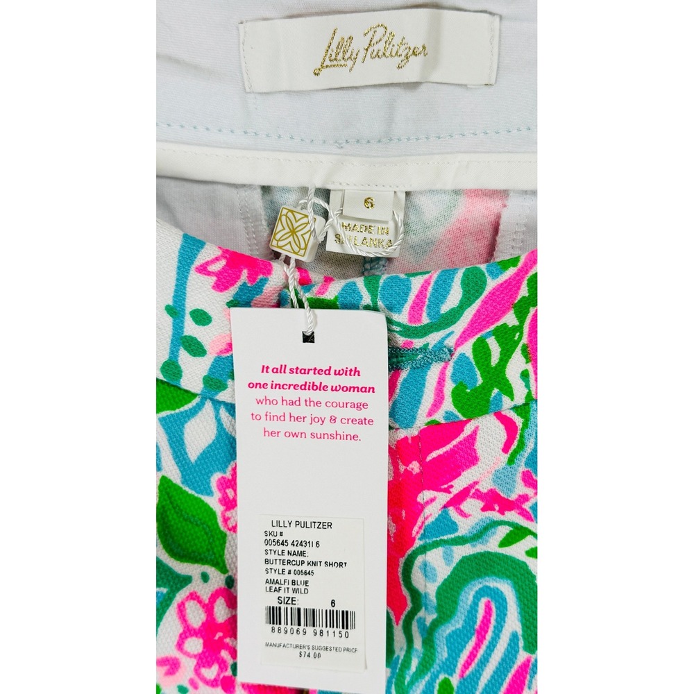 Lilly Pulitzer Buttercup Knit Shorts Women 6 Amalfi Blue Pink Leaf It Wild NWT - Picture 6 of 6
